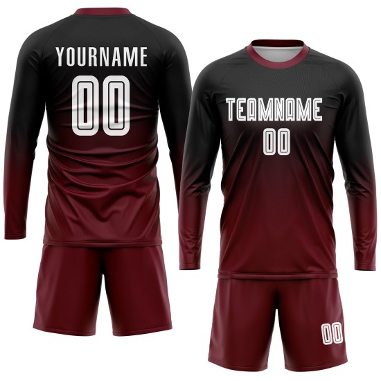 Sublimation Custom Black Uniform Fade White-Crimson Jersey Fashion Soccer
