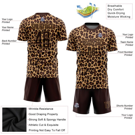 Brown Leopard Soccer Brown-Old Uniform Jersey Gold Custom Sublimation