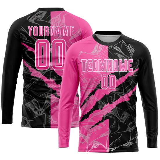 Pattern Uniform Pink Graffiti Custom Soccer Scratch Sublimation Black-White Jersey