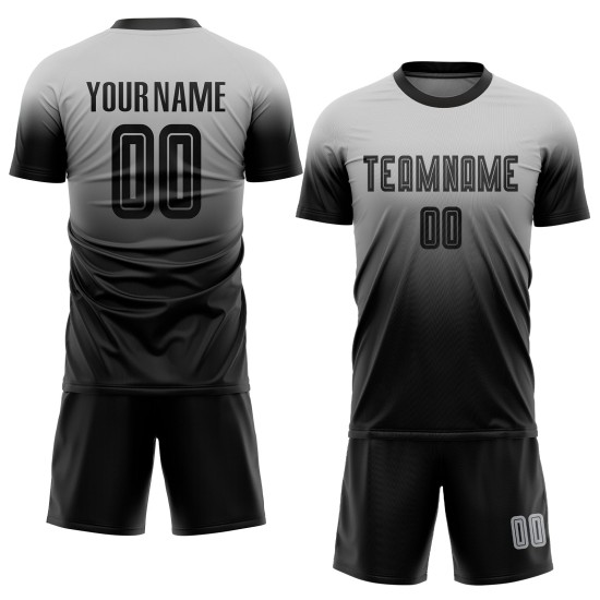 Black Jersey Sublimation Soccer Fade Fashion Custom Uniform Gray