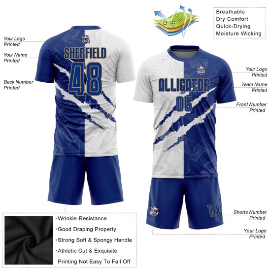 White-Old Scratch Jersey Royal Gold Soccer Graffiti Pattern Custom Uniform Sublimation