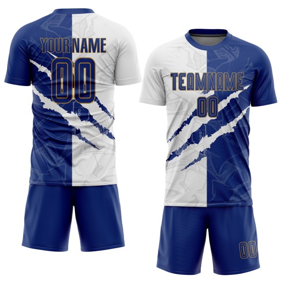 White-Old Scratch Jersey Royal Gold Soccer Graffiti Pattern Custom Uniform Sublimation