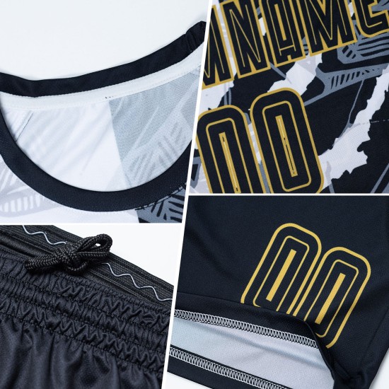 Pattern Scratch Black-Old Gold Uniform Custom Jersey Soccer Sublimation Graffiti Pattern Scratch Black-Old Gold Uniform Custom Jersey Soccer Sublimation Graffiti