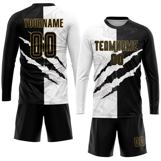 Pattern Scratch Black-Old Gold Uniform Custom Jersey Soccer Sublimation Graffiti Pattern Scratch Black-Old Gold Uniform Custom Jersey Soccer Sublimation Graffiti